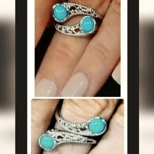 Genuine Sleeping Beauty 2 in 1 Ring in Platinum Plated Sterling Silver